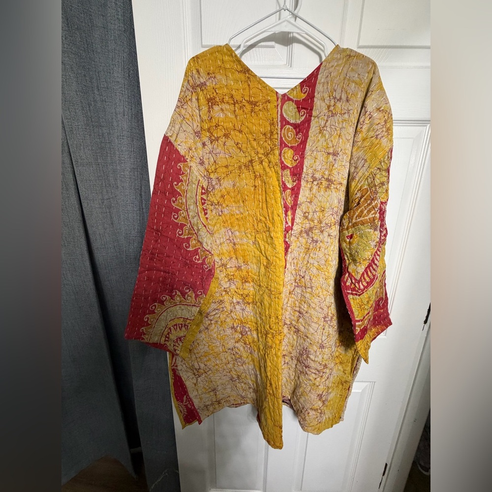Kantha Boho Patchwork Quilted Jacket In Mustard Y… - image 5